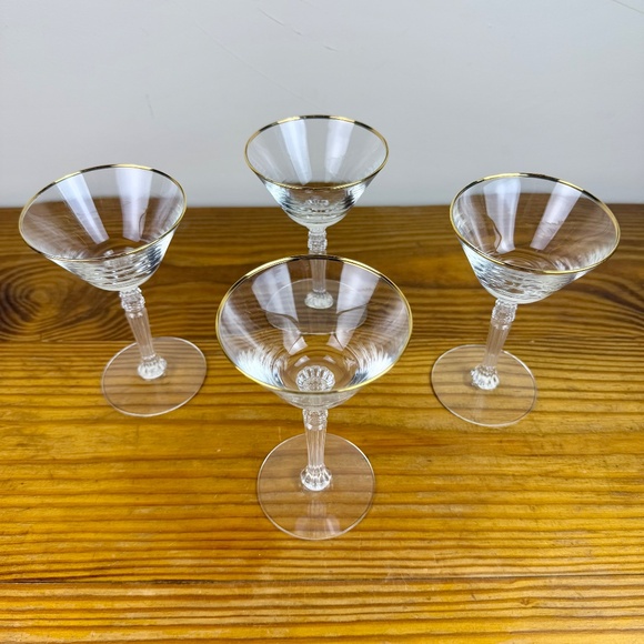 Vintage Gold Rimmed Crystal Stem Glasses – Set of 4 | Ornate Stemware - Picture 8 of 16
